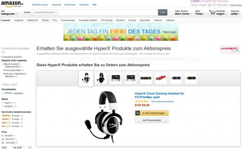 20 % Rabatt auf Kingston HyperX Produkte - Osterspecial bei Amazon