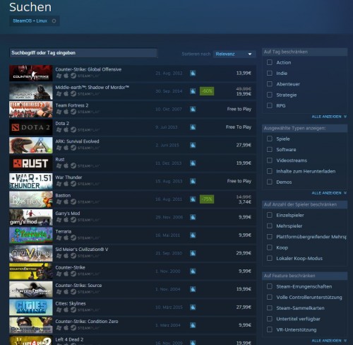 Über 1500 Linux-Spiele bei Steam
