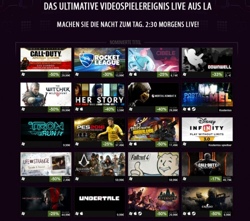 Steam: Bis zu 50 Prozent Rabatt auf Spiele von den Game Awards