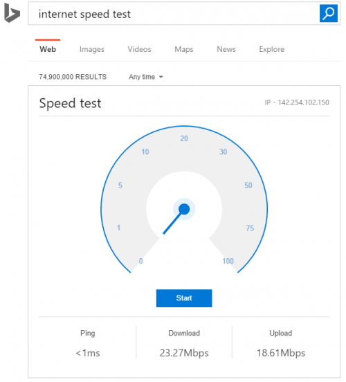 Bing-Suche erhält Speed-Test für die Internetverbindung