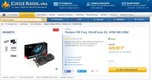 Grafikkarten-Schnäppchen: Gigabyte Radeon R9 Fury, WindForce 3X für 429,90