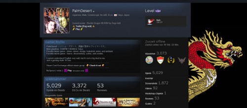Steam: PalmDesert hat Level 1000 erreicht - 5000 Spiele, 3300 DLCs, 3000 Abzeichen
