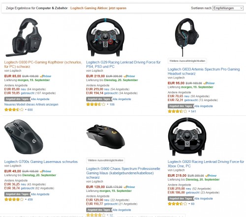 Amazon Angebot des Tages: Logitech Headsets, Mäuse und Lenkräder zum Sonderpreis
