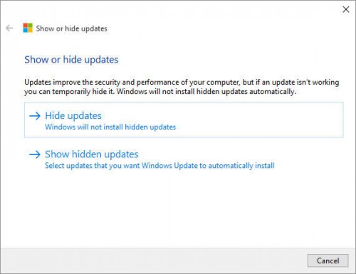 Windows10 show hide updates