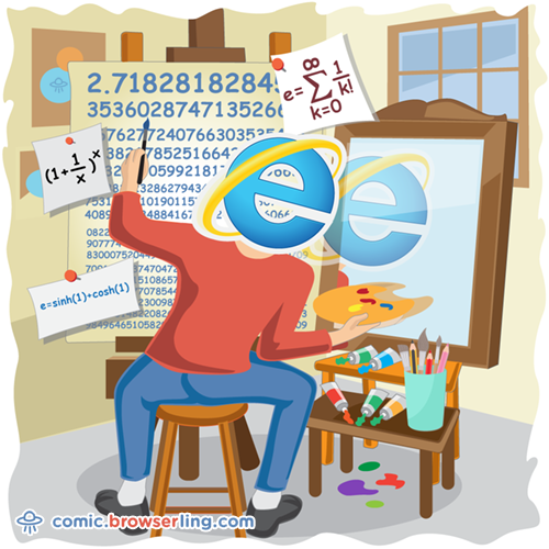 Geek joke: 2.71828182845904523536028747135266249775724709369995...

For more nerd comics visit https://comic.browserling.com. New jokes about programming, web and browsers every week!
