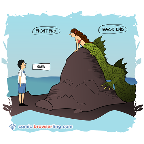 Geek joke: Front end vs. Back end.

For more nerd comics visit https://comic.browserling.com. New jokes about programming, web and browsers every week!