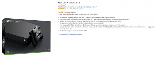 Xbox One X jetzt im Handel gelistet