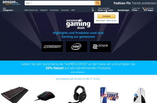 20 Prozent Rabatt Gutscheincode auf viele Gaming-Produkte bei Amazon