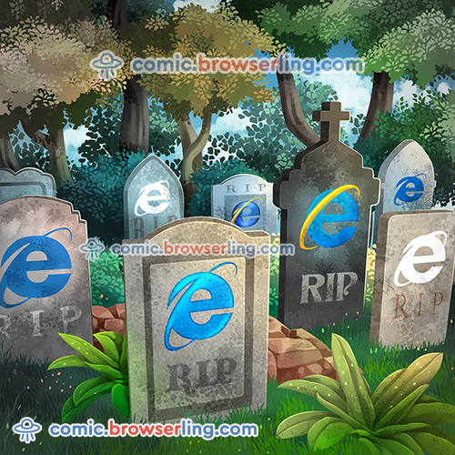 Internet Explorer in a Graveyard. A CSS pun: .rip { bottom: -6ft; }

For more nerd comics visit https://comic.browserling.com. New jokes about programming, web and browsers every week!