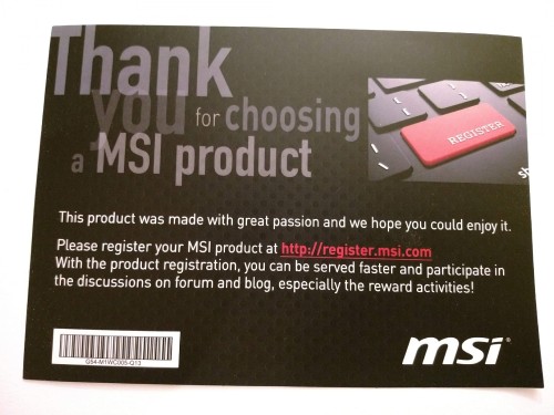 32. MSI X470 Gaming M7 AC Dankeskarte Registrierkarte
