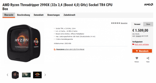 AMD Ryzen Threadripper 2990X: 32-Kern-CPU für 1.500 Euro gelistet