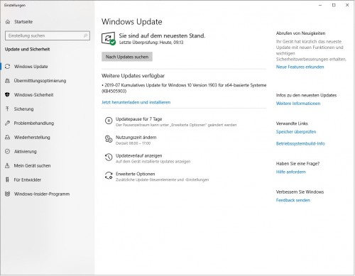 Windows 10 Update KB4505903 mit Qualitätsverbesserungen