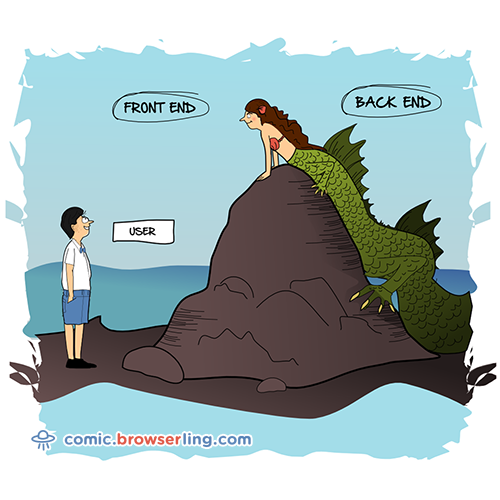 Front end vs. Back end.

For more Chrome jokes, Firefox jokes, Safari jokes and Opera jokes visit https://comic.browserling.com. New cartoons, comics and jokes about browsers every week!