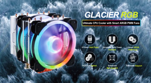 Glacier RGB: CPU-Kühler mit sechs Heatpipes und Twin-Tower-Design