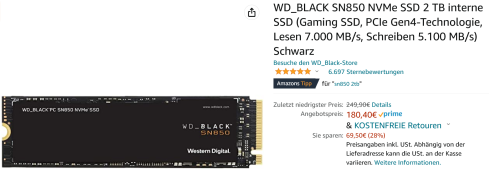 WD_BLACK SN850 SSD so günstig wie nie im Prime Day