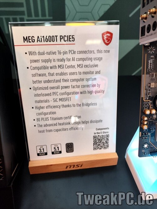 MSI: MEG Ai1600T PCIE5 - Neues Titanium Highend Netzteil im außergewöhnlichen Design