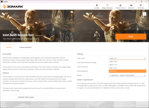 3DMark Intel XeSS 1 3 1 Feature test UI Screenshot high quality